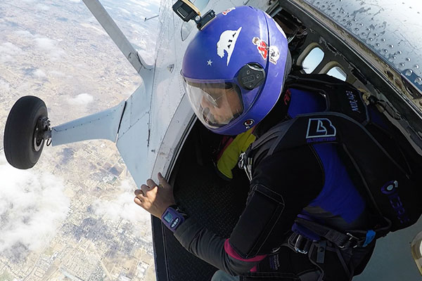 Angie Aragon about to exit for skydive