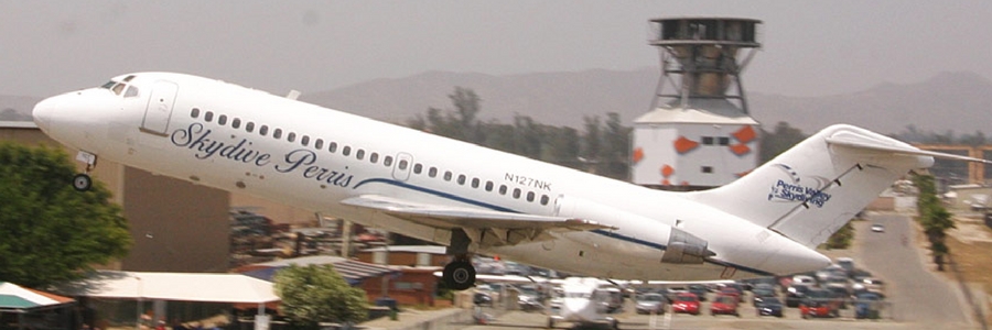 dc-9 airplane takes off at Skydive Perris