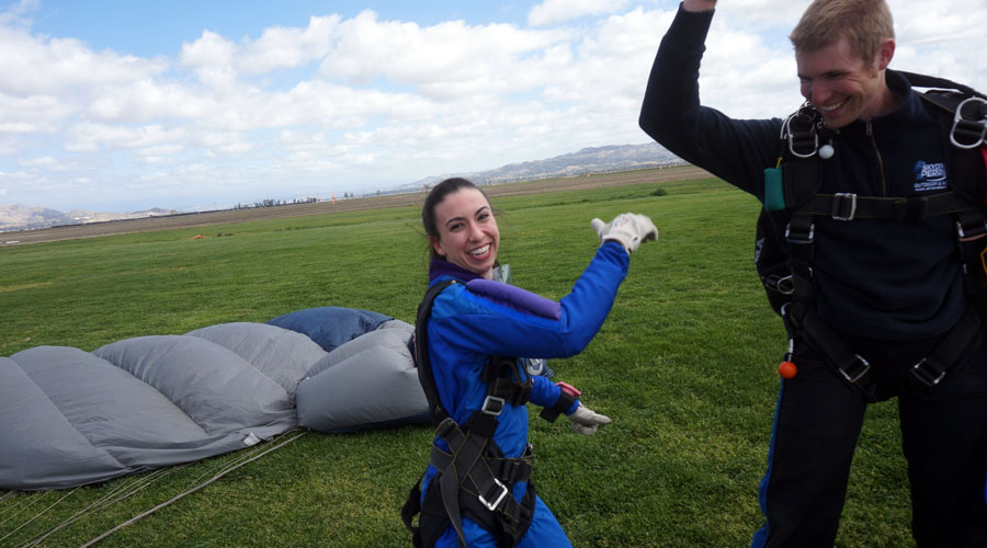 celebrating an awesome skydive