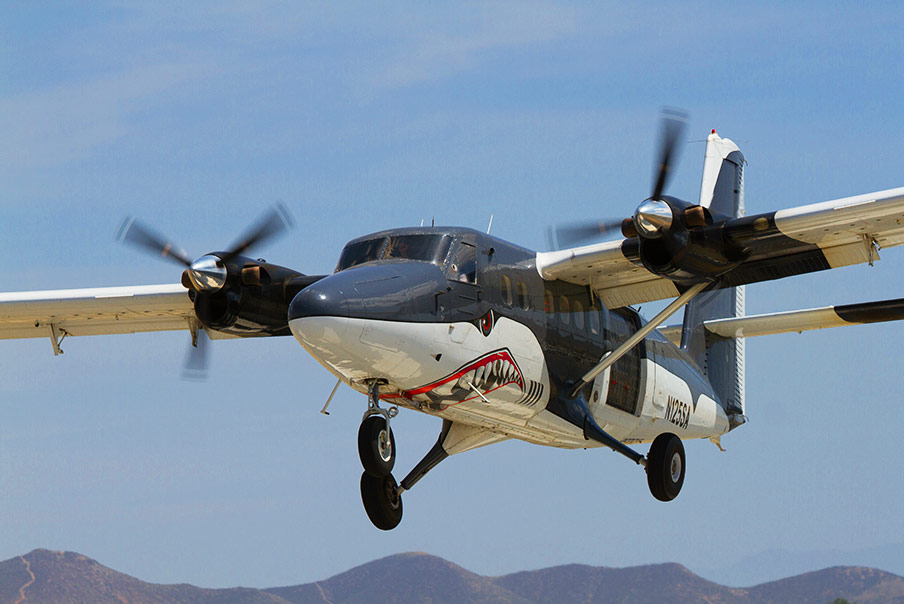 The Grey Shark Twin Otter is known as Shark Air.