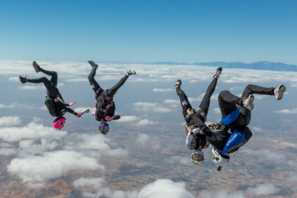 four fun jumpers freeflying at Perris