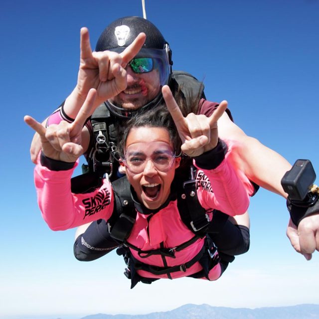 Tandem skydivers in freefall