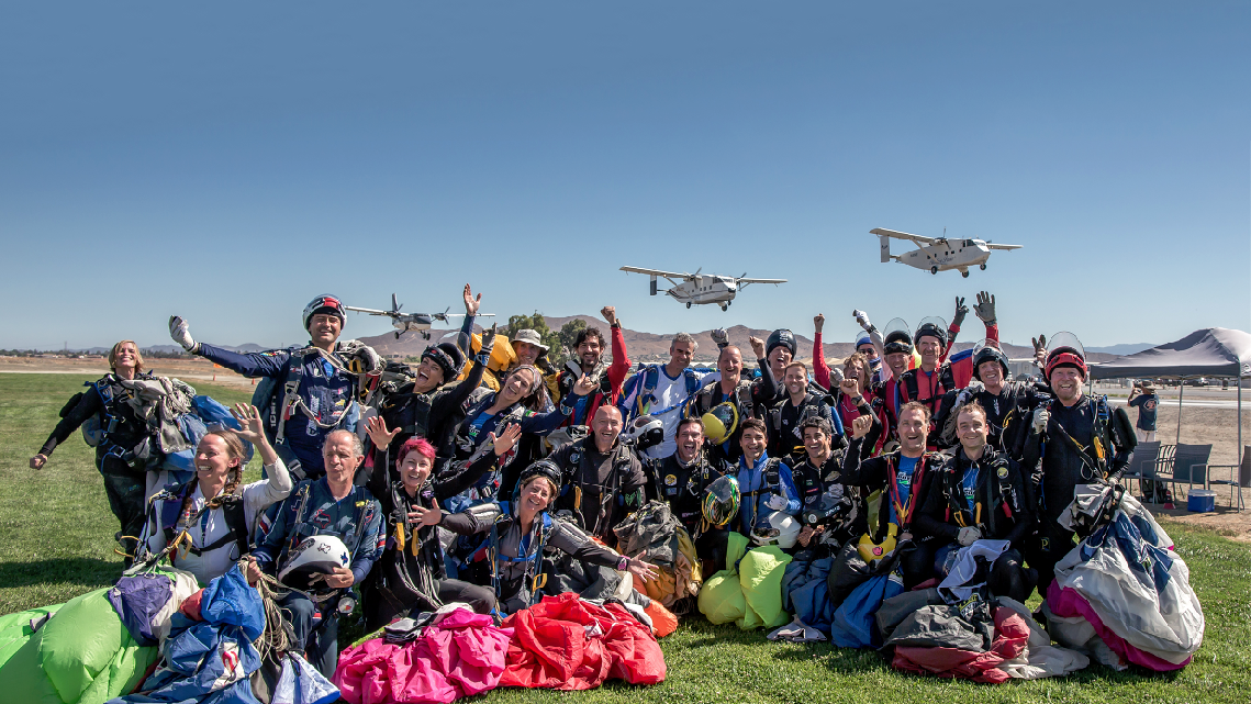 skydive Perris skydiving group on ground
